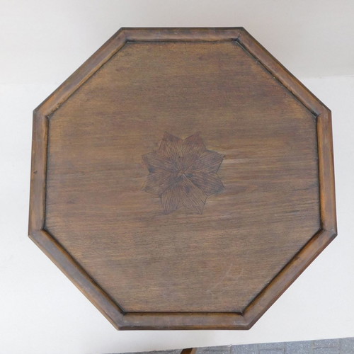 Octagonal coffee table used with marquetry, oak, antique