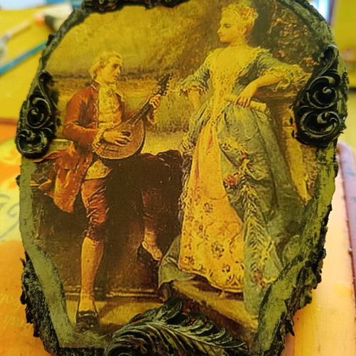 Vintage style decorative item on wooden base handmade