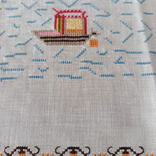 Handmade embroidered tablecloth white with multicolored flowers like new