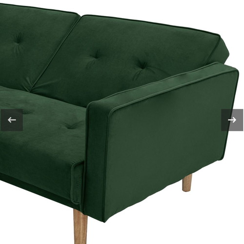 Green velvet sofa bed L-shape used with wooden legs