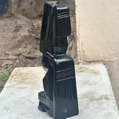 Vintage Aztec/Maya decorative sculpture made of black obsidian, used