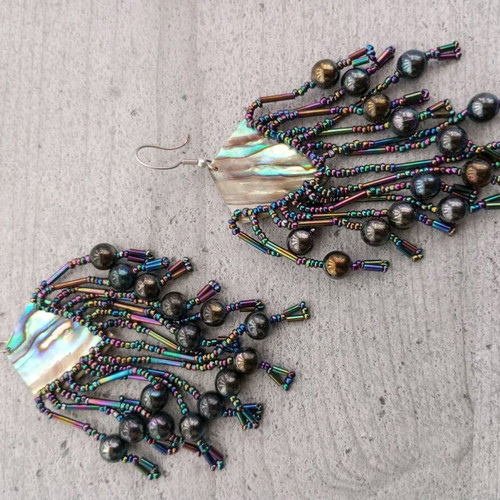 Vintage Boho Handmade Earrings with Iridescent Beads like new