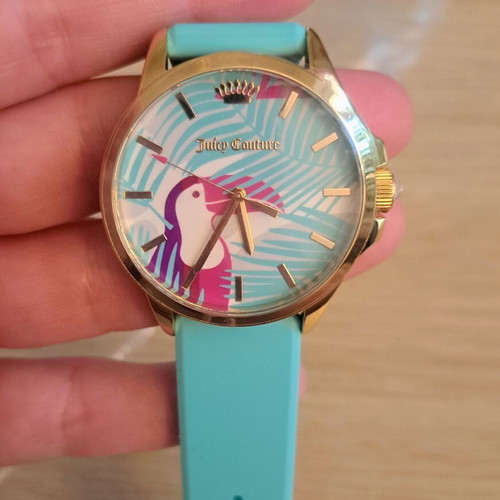 Juicy Couture watch new, gold stainless steel with turquoise silicone strap