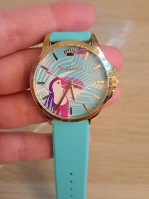 Juicy Couture watch new, gold stainless steel with turquoise silicone strap