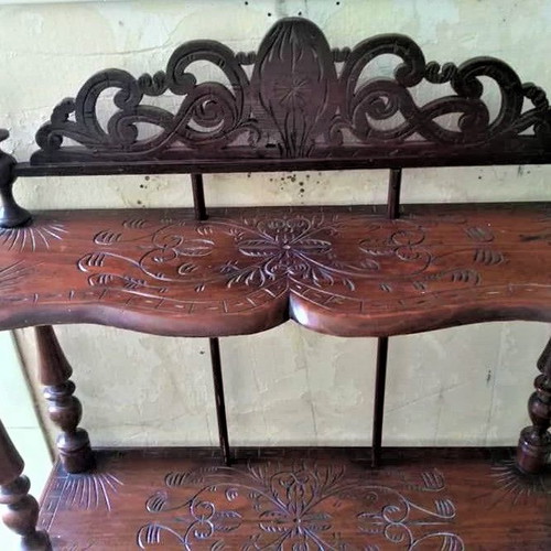 Wooden carved étagère vintage with four shelves