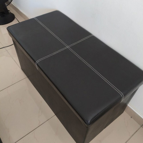 Black leatherette storage chest with stool, like new