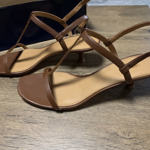 Polo Ralph Lauren Lambskin Kitten Heel Sandals Size 40 Brown New
