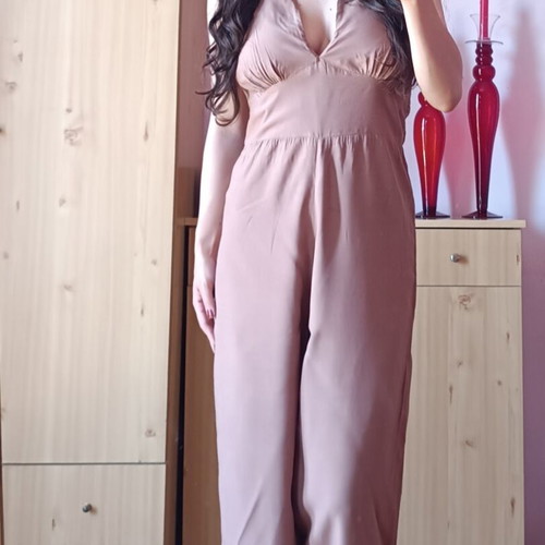 Lynne nude jumpsuit M, deep neckline, back opening