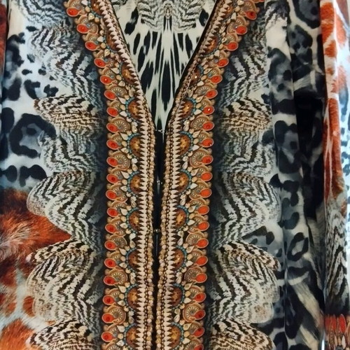 Caftan dress medium like new with unique pattern and color combinations