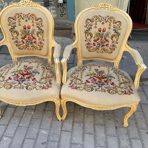 Saridis armchairs like new, set of two, patina