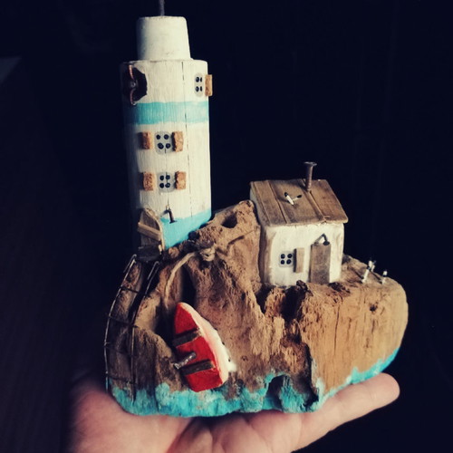 Shabby chic lighthouse decoration with house new