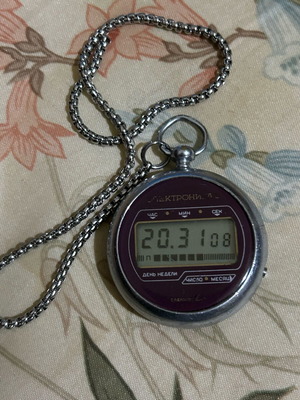 Elektronika 30350 digital Soviet pocket watch used, brown