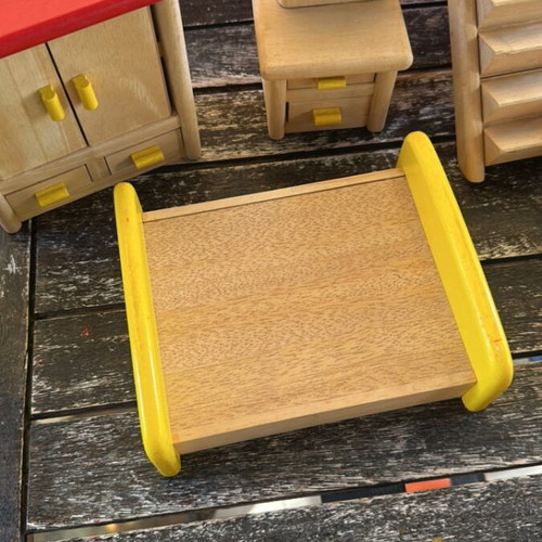 Wooden dollhouse furniture set used, red-brown