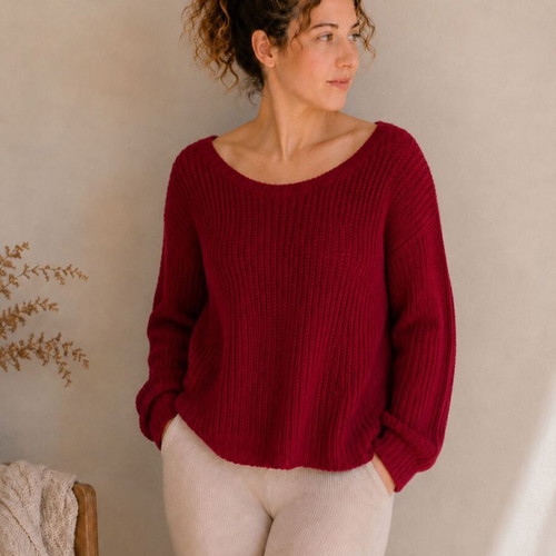 Shein sweater with black lace back, used, burgundy