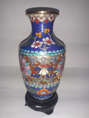 Cloisonné vase used with wooden base