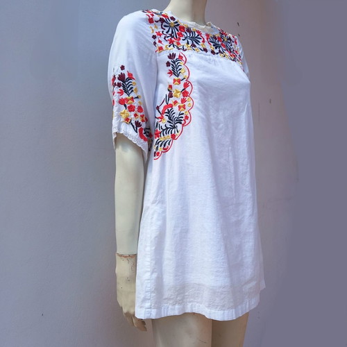 Embroidered cotton blouse dress used, white, size S