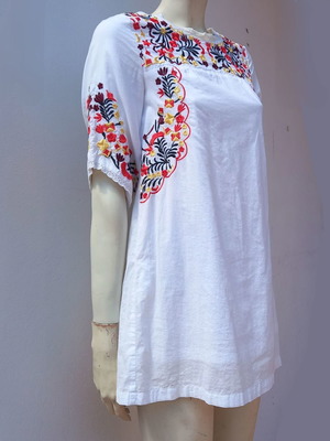Embroidered cotton blouse dress used, white, size S