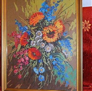 Κεντητός πίνακας τοίχου "Μπουκέτο με λουλούδια"