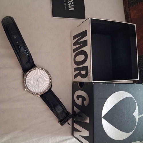 Morgan women's watch used, black strap with rhinestones