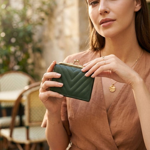 Women's Quilted Aura Wallet green new with gold detail