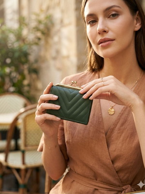 Women's Quilted Aura Wallet green new with gold detail