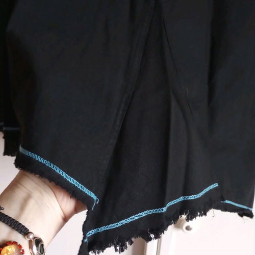 Midi Black Skirt Gaudì with Blue Stitching & Grunge/Raw Finish - Style & Statement