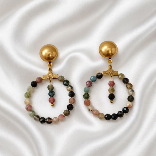 Handmade earrings with stainless steel clasp and tourmaline stones