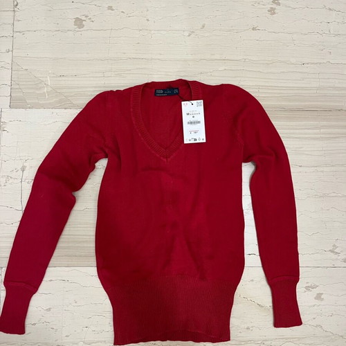 Knitted blouse with V-neck Zara new, red, size M