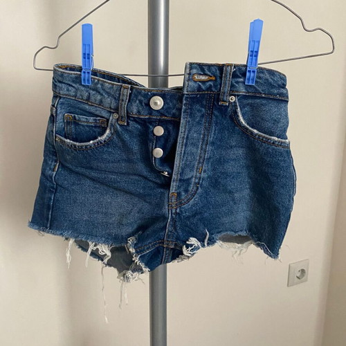 Blue denim button-fly shorts Bershka like new, EU 32 XXS