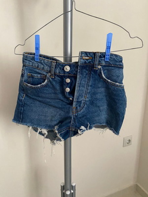 Blue denim button-fly shorts Bershka like new, EU 32 XXS