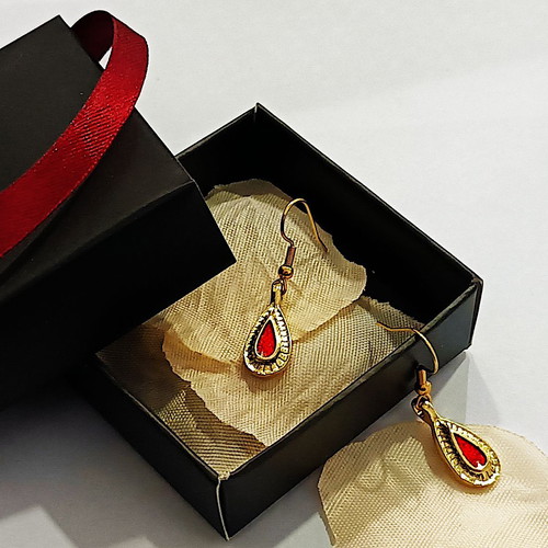 Apefthon dangling earrings new with red enamel and gold details