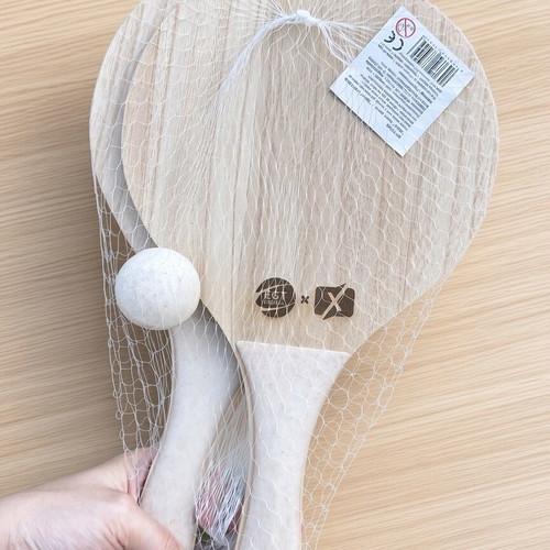 Wooden beach paddle set with ball, new and unused