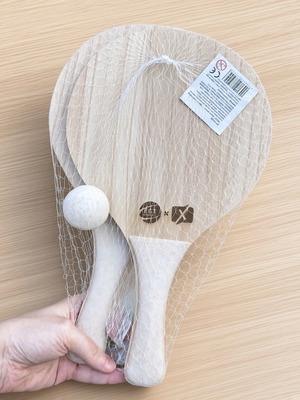 Wooden beach paddle set with ball, new and unused