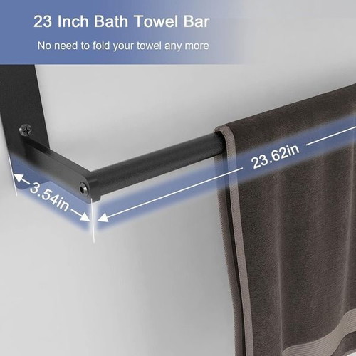 BETHOM double towel rack 80 cm, matte black, adhesive or screw mount