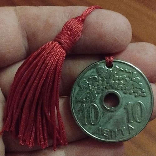 Old Lucky Charm with 10 Drachma Replica 42mm and Tassel, New