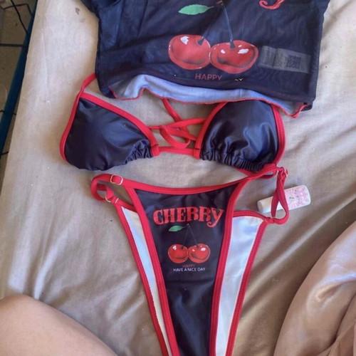 Shein bikini and matching top set, black and red, XS