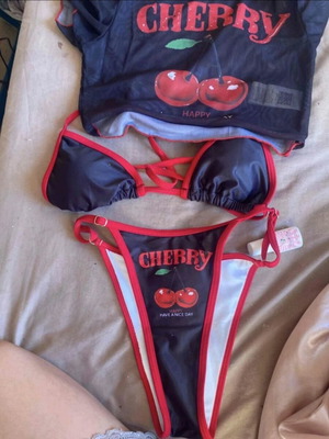 Shein bikini and matching top set, black and red, XS