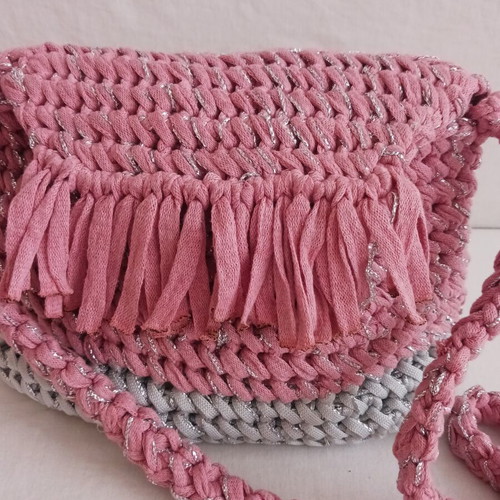 Handmade shoulder bag new, pink and gray