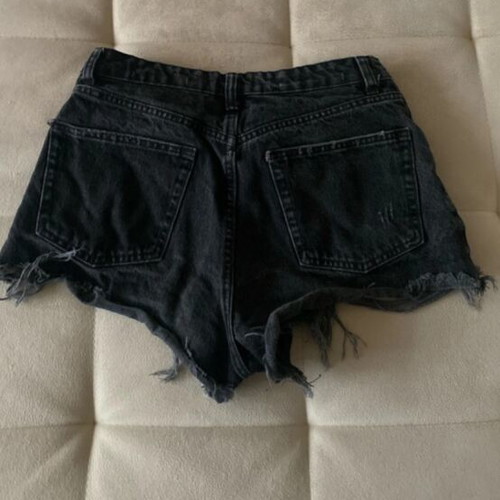 Zara black distressed denim shorts, size S