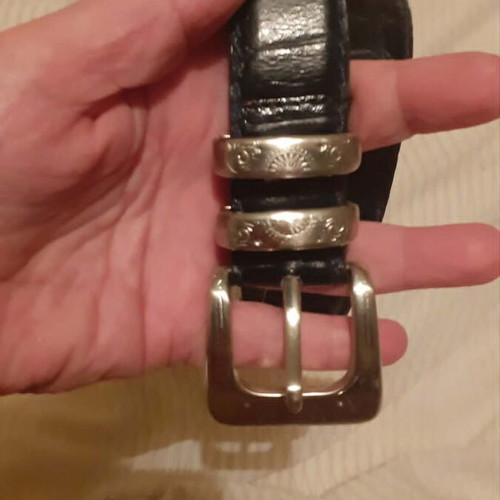 Belt black/blue with silver metal buckle like new, size 90