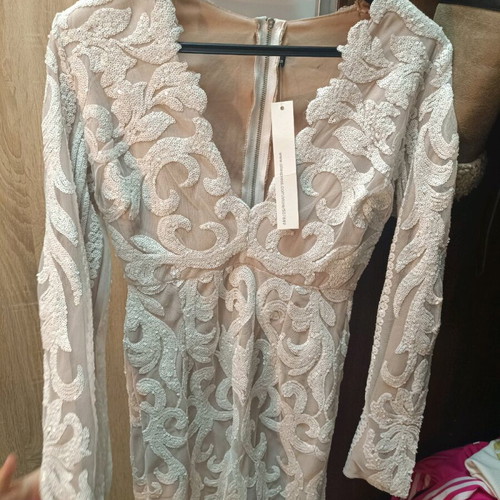 White dress with sequins short new, size XXS