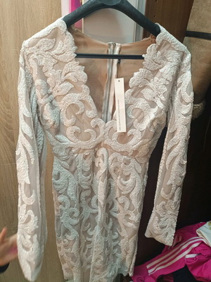 White dress with sequins short new, size XXS