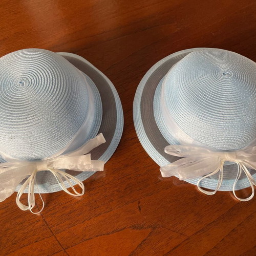 Set of 2 straw hats sky blue new, ideal for christening