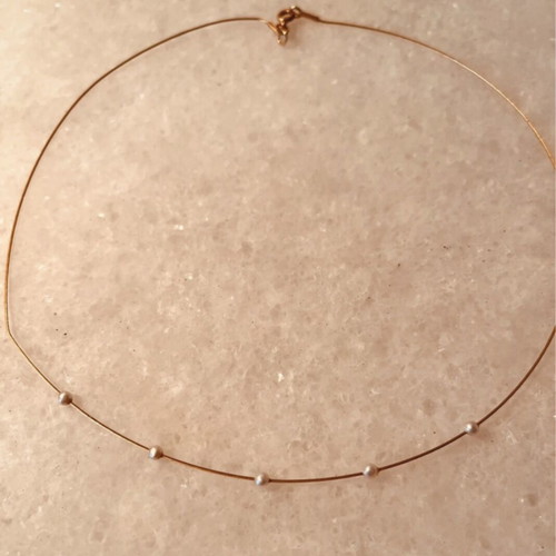 Handmade set of 2 gold wire necklaces with eye and pearls for layering
