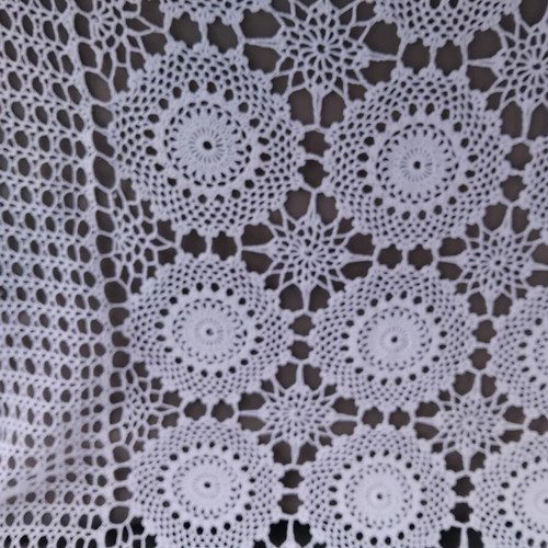 Handmade crochet tablecloth 180x130 cm, white cotton