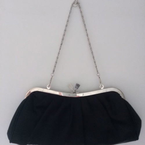 Evening shoulder bag new, black satin fabric