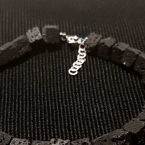 Black rock bracelet with black lava and 925 silver, handmade