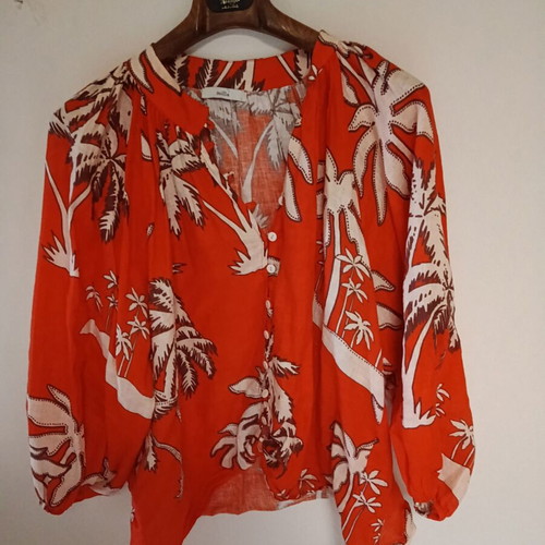 Linen blouse Milla like new, oversized fit, red and white, size L