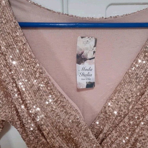 Sequin dress new, short rose gold wrap style size M