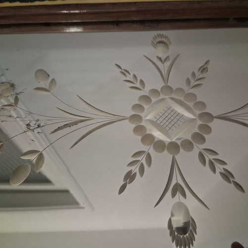 Serving tray used, wood and mirror with metal and mother-of-pearl details